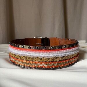 Orciani Boho Wide Leather Studded Ribbon Belt Italy Size 80 Statement